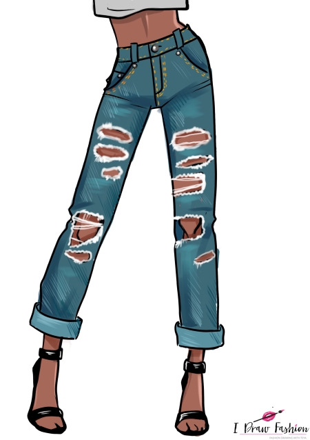 ripped jeans drawing by I Draw Fashion