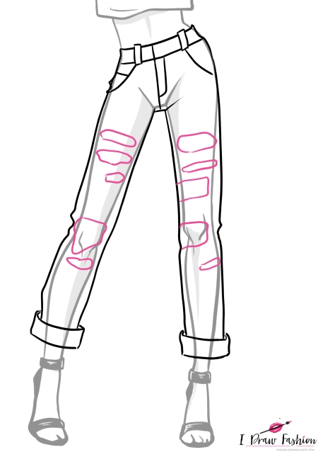 how to draw ripped jeans holes