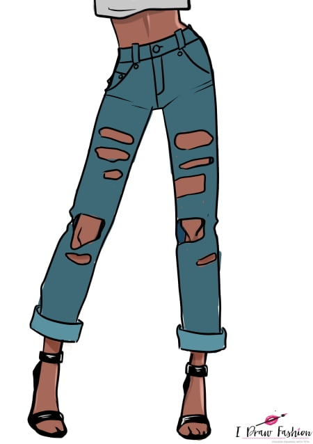 How To Draw Ripped Jeans Step 5 by I Draw Fashion – How to draw Ripped Jeans How to draw Ripped Jeans 3 Fashion Croquis and Drawing Tutorials