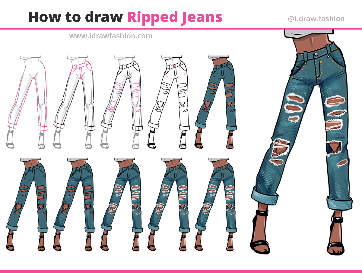 camp Senator Barber shop How to draw Ripped Jeans -10 easy STEPS- I Draw Fashion