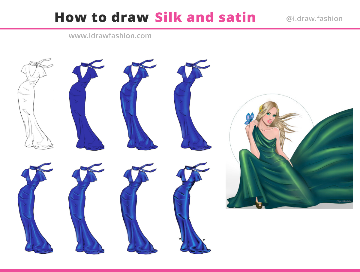 How To Draw Silk And Satin – I Draw Fashion | Fashion Illustration Dresses, Fashion, Fashion Illustration Tutorial