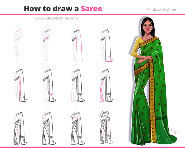 How to draw a saree 14 Fashion Croquis and Drawing Tutorials