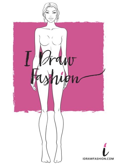 Woman fashion template - 9 heads figure croqui front view - standing still