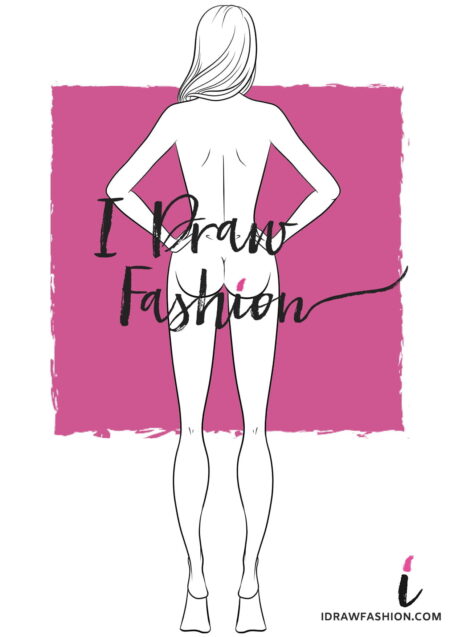 Back view Woman Fashion Template - 9 heads figure croqui front view with hands on the waist