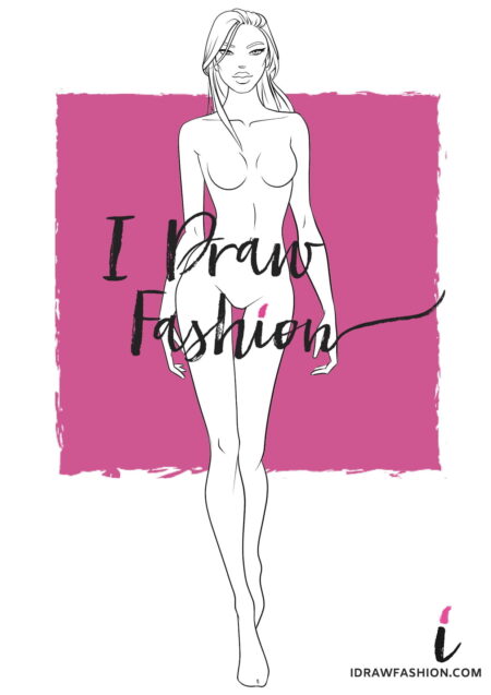 Woman fashion template - 9 heads figure croqui front view