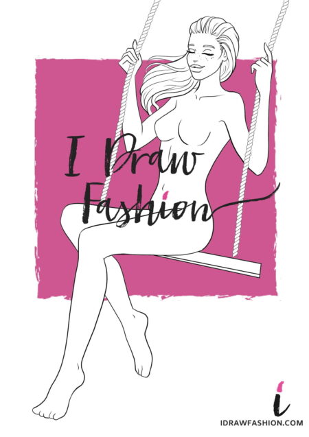 Woman Fashion Template - 9 heads figure croqui front view sitting on a siwng