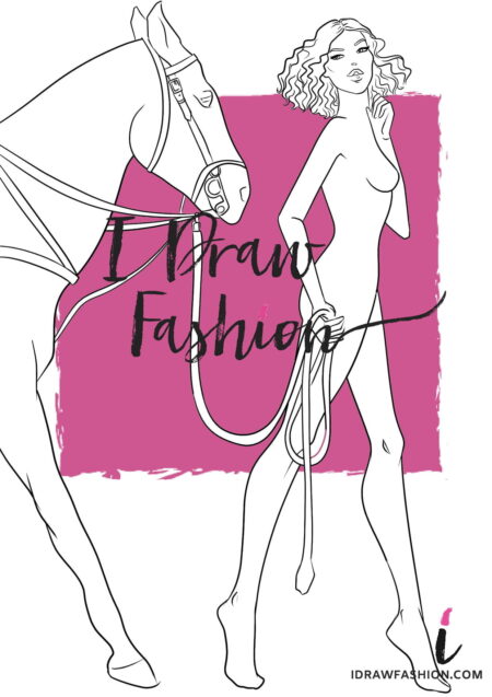 Equestrian fashion template - woman croqui with a horse
