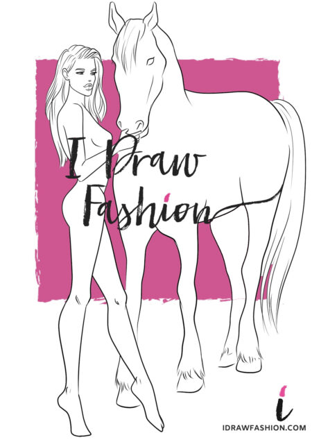 Equestrian fashion template - woman croqui with a horse