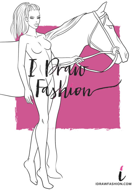 Equestrian fashion template - woman croqui with a horse