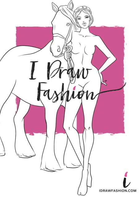 Equestrian fashion template - woman croqui with a horse