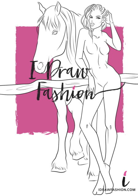 Equestrian fashion template - woman croqui with a horse