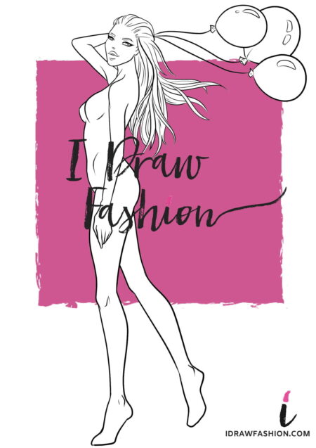 Party Fashion Template - women croqui holding balloons