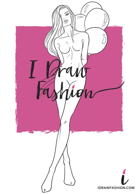 Party Fashion Template - women croqui holding balloons