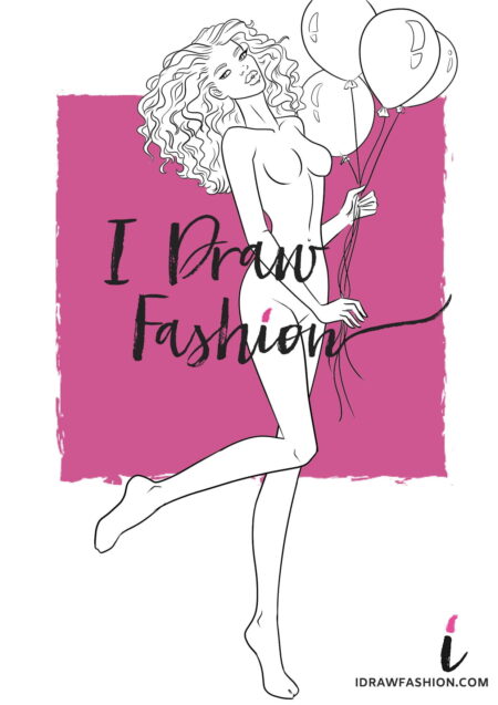 Party Fashion Template - women croqui holding balloons