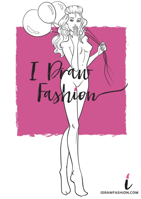 Party Fashion Template - women croqui holding balloons
