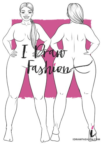 Plus Size Fashion Template - women croqui group front and back view