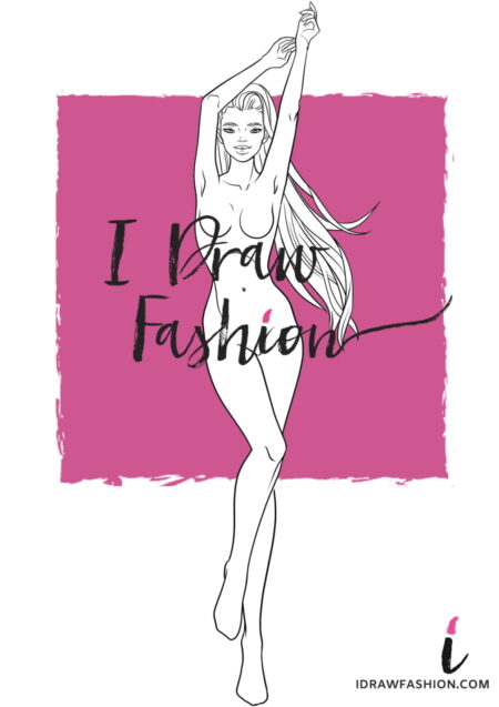 Woman Fashion Template - 9 heads figure croqui front view with hands up in the air