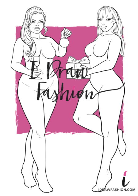 Plus Size Fashion Template - women croqui group - front and back view